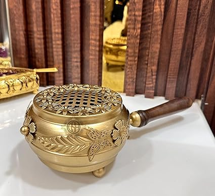Home Purifying Hand-Loban Incense Burner, Loban Burner with Handle, Dhoop Dhuni Burner Sambrani Dhoop, Resin & Home Office Temple Prayer Butler (LBN-07)