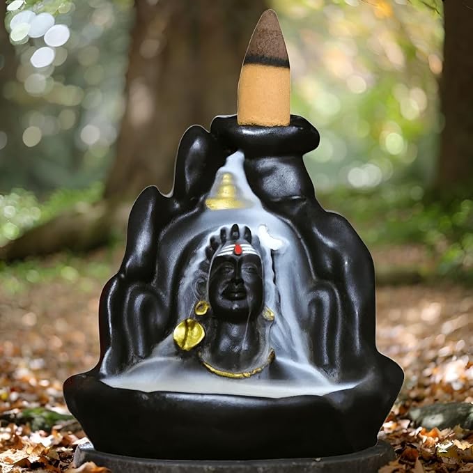 Lord Adiyogi Adi Shankar Shree Shiv Ji Bholenath in Resin (Size: 4 Inch) Backflow Incense Cone Holder for Home Décor Comes with 251 Backflow Incense Cones