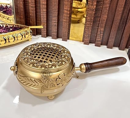 Home Purifying Hand-Loban Incense Burner, Loban Burner with Handle, Dhoop Dhuni Burner Sambrani Dhoop, Resin & Home Office Temple Prayer Butler (LBN-07)