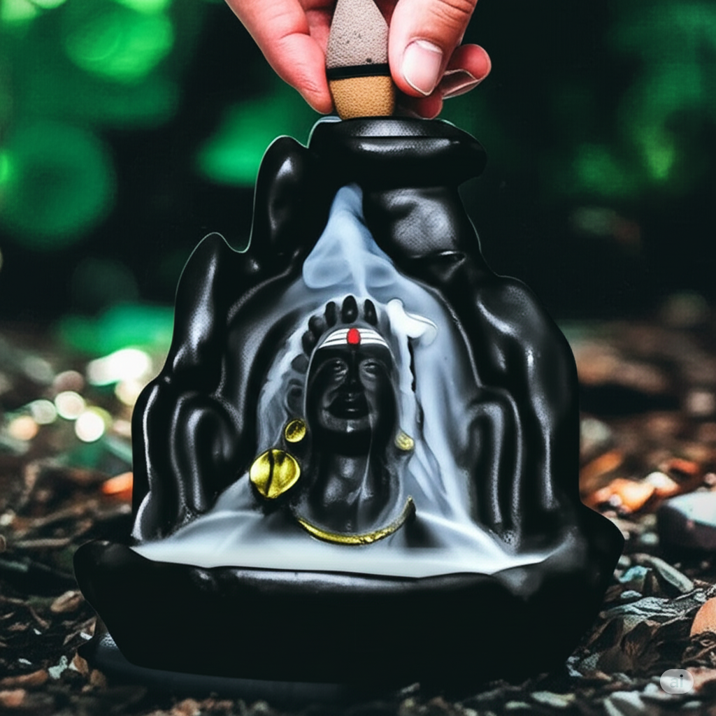 Lord Adiyogi Adi Shankar Shree Shiv Ji Bholenath in Resin (Size: 4 Inch) Backflow Incense Cone Holder for Home Décor Comes with 251 Backflow Incense Cones