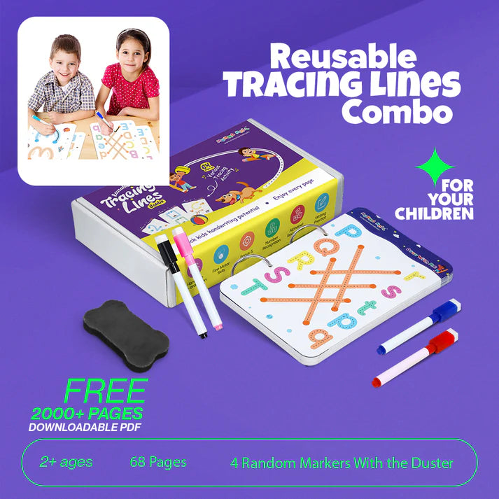 68 Pages Reusable Tracing Line book to improve HAND WRITING For kids
