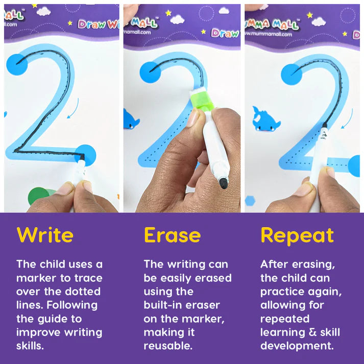68 Pages Reusable Tracing Line book to improve HAND WRITING For kids