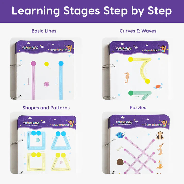 68 Pages Reusable Tracing Line book to improve HAND WRITING For kids