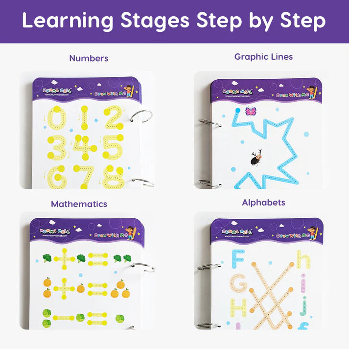 68 Pages Reusable Tracing Line book to improve HAND WRITING For kids